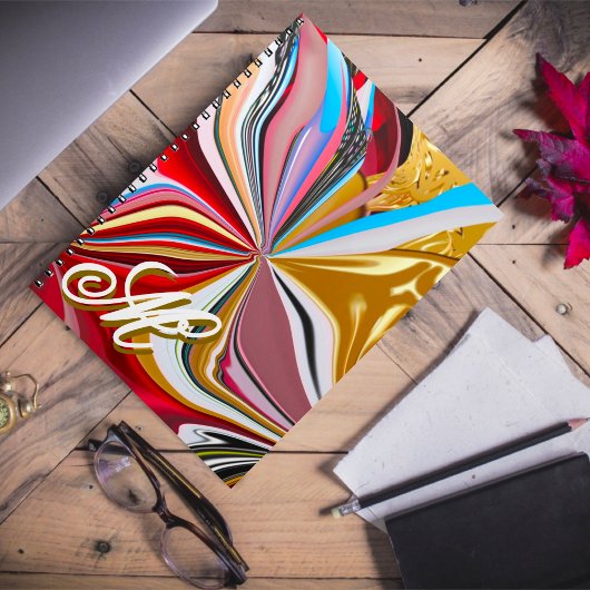 Farbige Gold Blume Monogram Liquid Abstrakt Notizblock