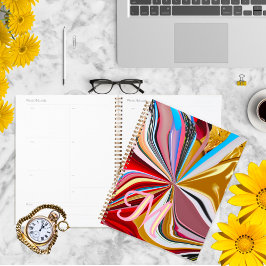 Farbige Gold Blume Monogram Liquid Abstrakt Planer