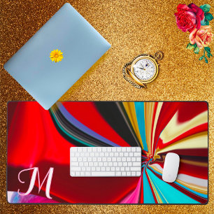 Farbige Gold Blume Monogram Liquid Abstrakt Schreibtischunterlage