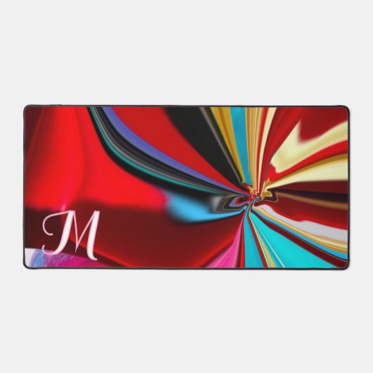 Farbige Gold Blume Monogram Liquid Abstrakt Schreibtischunterlage (Vorderseite)