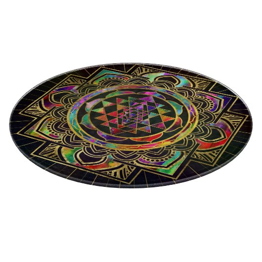 Farbige Gold gerahmt Sri Yantra Sri Chakra Schneidebrett (Ecke)