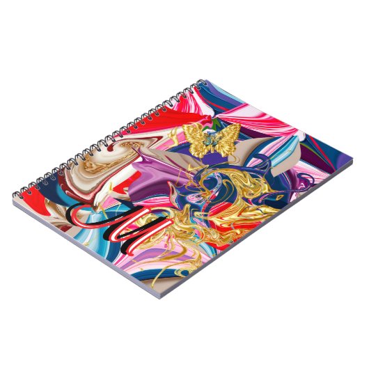 Farbige Goldrausch-Monogramm flüssig Abstrakt Notizblock (Linke Seite)