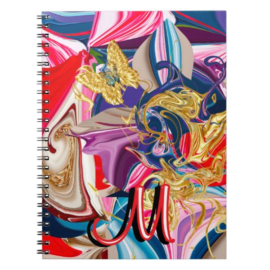 Farbige Goldrausch-Monogramm flüssig Abstrakt Notizblock (Vorderseite)