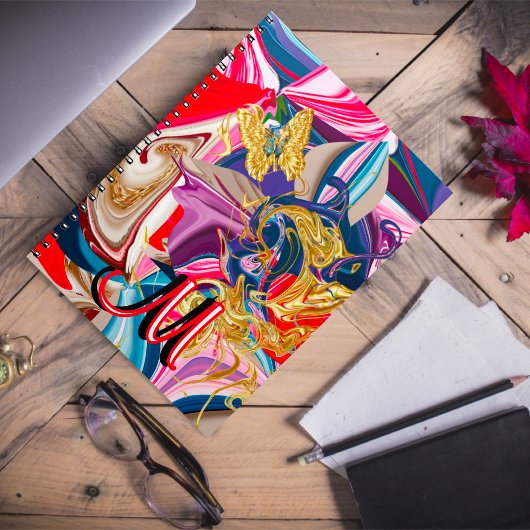 Farbige Goldrausch-Monogramm flüssig Abstrakt Notizblock