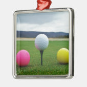 Farbige Golfbälle, Berg-Tee Silbernes Ornament (Links)