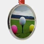 Farbige Golfbälle, Berg-Tee Silbernes Ornament (Rechts)