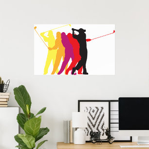 Farbige Golfschwung-Silhouette Golfer Umriss Poster