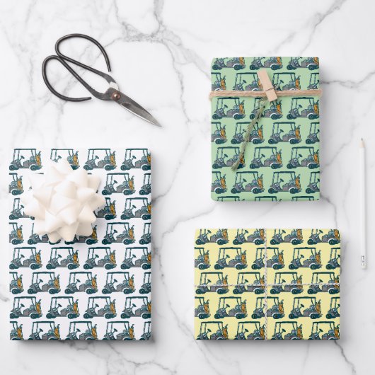 Farbige Golfwagen #1 Geschenkpapier Set (Vorderseite)