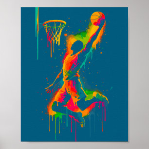 Farbige Graffiti-Basketballspieler-Slam-Kunstwerk Poster