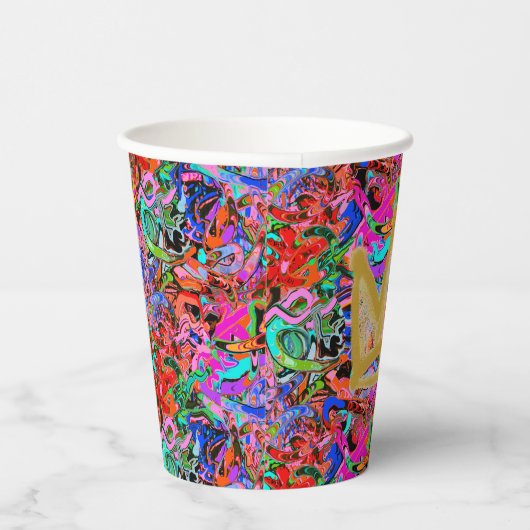 Farbige Graffiti im Straßenstil mit Krone Pappbecher (Rechts)