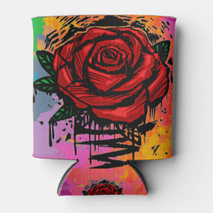 Farbige Graffiti-Rote-Rose-Tropf-Straßen-Pop-Art Dosenkühler