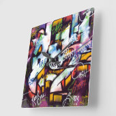 Farbige Graffiti-Wörter Quadratische Wanduhr (Winkel)