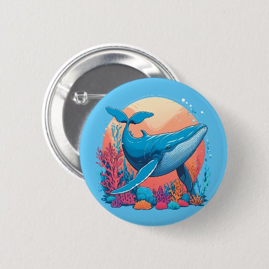 Farbige grafische Gestaltung eines Whales Button (Vorne & Hinten)