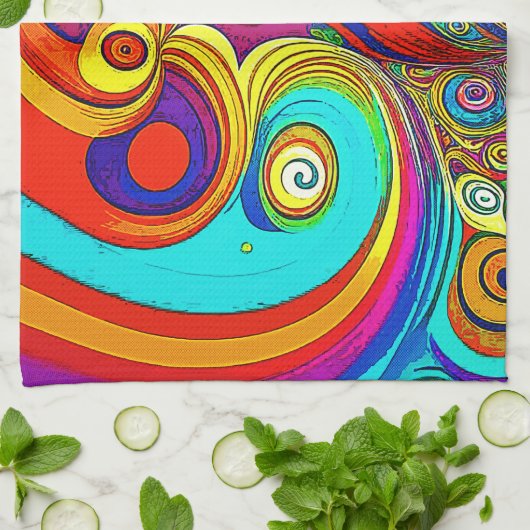Farbige Groovy Rainbow-Wirbel Geschirrtuch (Gefaltet)