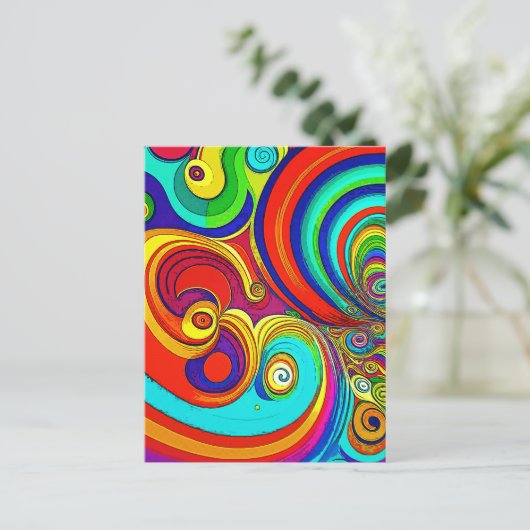 Farbige Groovy Rainbow-Wirbel Postkarte (Stehend Vorderseite)