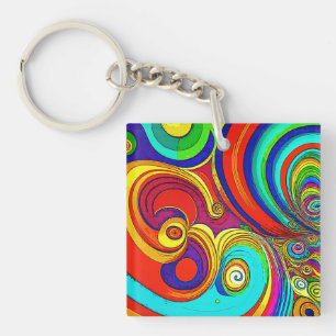 Farbige Groovy Rainbow-Wirbel Schlüsselanhänger