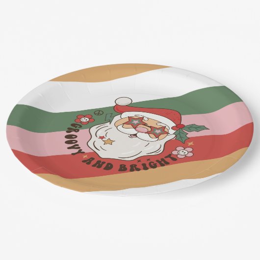 Farbige Groovy Retro Weihnachtszeitung Teller (Schrägansicht)