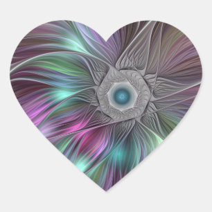 Farbige große Blume Abstrakte Trippy-Fraktal-Kunst Herz-Aufkleber