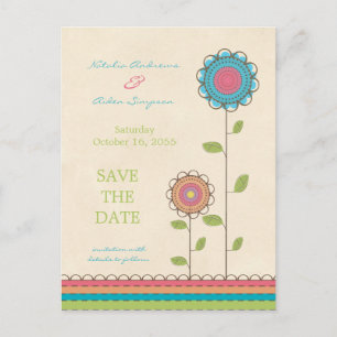 Farbige große Blume Save the Date Postkarte