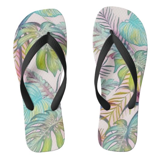 Farbige große tropische Blätter Aquarellmalerei Badesandalen (Fußbett)