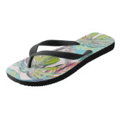 Farbige große tropische Blätter Aquarellmalerei Badesandalen (Schrägansicht)