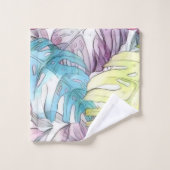 Farbige große tropische Blätter Aquarellmalerei Badhandtuch Set (Waschlappen)