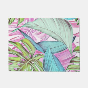 Farbige große tropische Blätter Aquarellmalerei Fußmatte