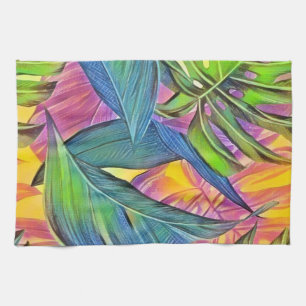 Farbige große tropische Blätter Aquarellmalerei Geschirrtuch