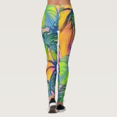 Farbige große tropische Blätter Aquarellmalerei Leggings (Rückseite)