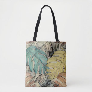 Farbige große tropische Blätter Aquarellmalerei Tasche
