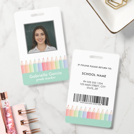 Farbige grüne Barcode-Lehrer-Foto-ID Ausweis (Büro)
