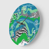 Farbige, grüne, blaue, schwarze und weiße Abstrakt Große Wanduhr (Winkel)