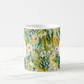 Farbige grüne Blumen-Watercolor-Pattern-Monogramm Kaffeetasse (Mittel)