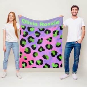 Farbige grüne Imitate Glitzer Leopard Print Custom Fleecedecke