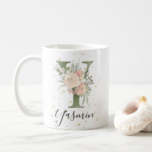 Farbige grüne Monogramm Letter Y Blush Creme Flora Kaffeetasse