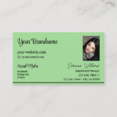 Farbige grüne Streifen mit Logo und Foto Visitenkarte (Rückseite)