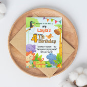 Farbige grüne und gelbe Niedliche Safari Thema Einladung