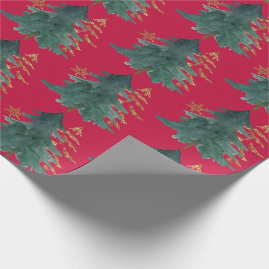 Farbige Grüne und goldene Bäume mit Snowflake Prin Geschenkpapier (Ecke)