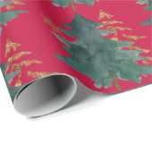 Farbige Grüne und goldene Bäume mit Snowflake Prin Geschenkpapier (Rolleneckpunkt)