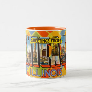 Farbige Grüße aus Chicago Illinois im Vintage-Stil Zweifarbige Tasse