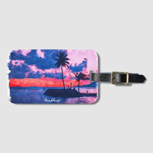 Farbige Guadeloupe Karibik Insel Wasserfarbe Gepäckanhänger (Vorderseite (Horizontal))
