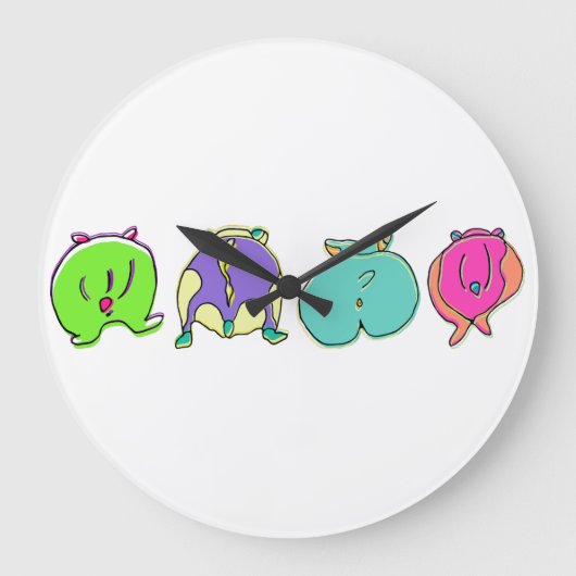 Farbige Hamster-Hintern Große Wanduhr (Vorderseite)