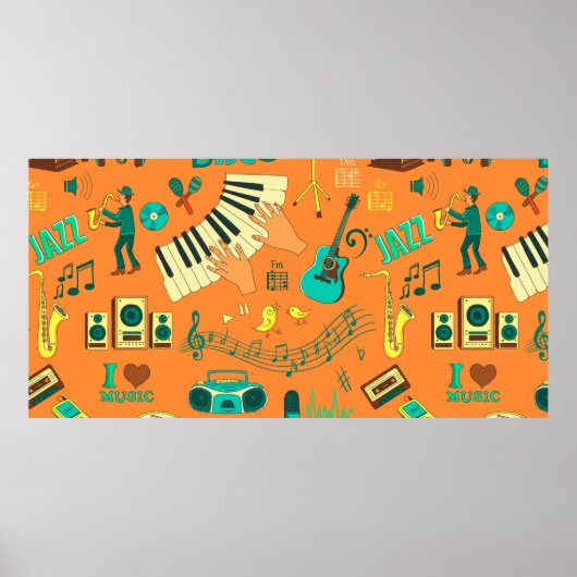 Farbige Hand gezeichnet Musikmuster Poster (Vorne)