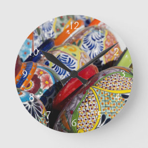 Farbige handbemalte mexikanische Töpferei Runde Wanduhr
