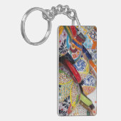 Farbige handbemalte mexikanische Töpferei Schlüsselanhänger (Vorderseite links)