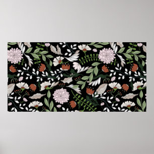 Farbige, handbemalte, nahtlose Zeichnung mit Blume Poster