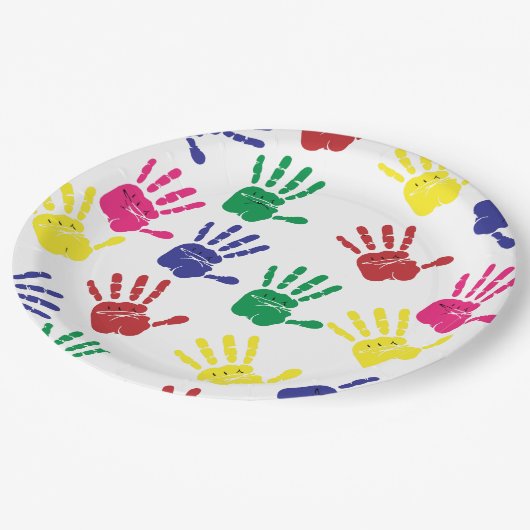 Farbige Handdrucke anpassen Pappteller (Schrägansicht)