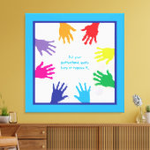 Farbige Handdrucke von Kindern mit blauen Rändern Leinwanddruck (Insitu (Wohnzimmer))