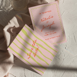 Farbige handgeschriebene Retro-Pinstripes lustige Save The Date