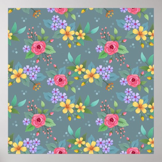 Farbige handgezeichnete Blume Muster Vintag Poster (Vorne)